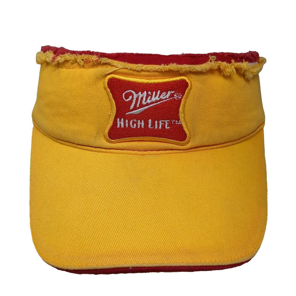 Novelty Inc Miller High Life Beer Visor Hat Yellow One Size Distressed Frayed